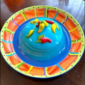 Chips and dip server, 14” diameter, 2”5’ deep